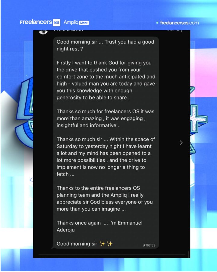 Message from Emmanuel Aderoju